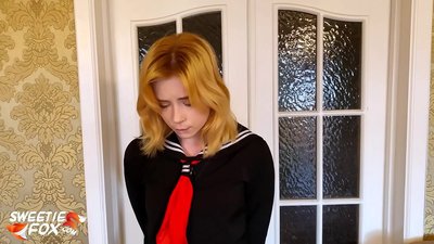 Stéifpapp haart bestrooft Schoulmeedchen fir schlecht Schoulausbildung - Spanked a Mouthfucked